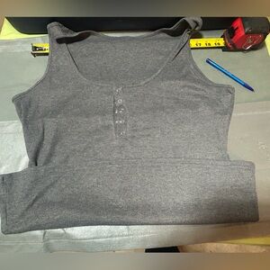 NEW Women’s Ribbed Tank Top with Henley Buttons - Gray